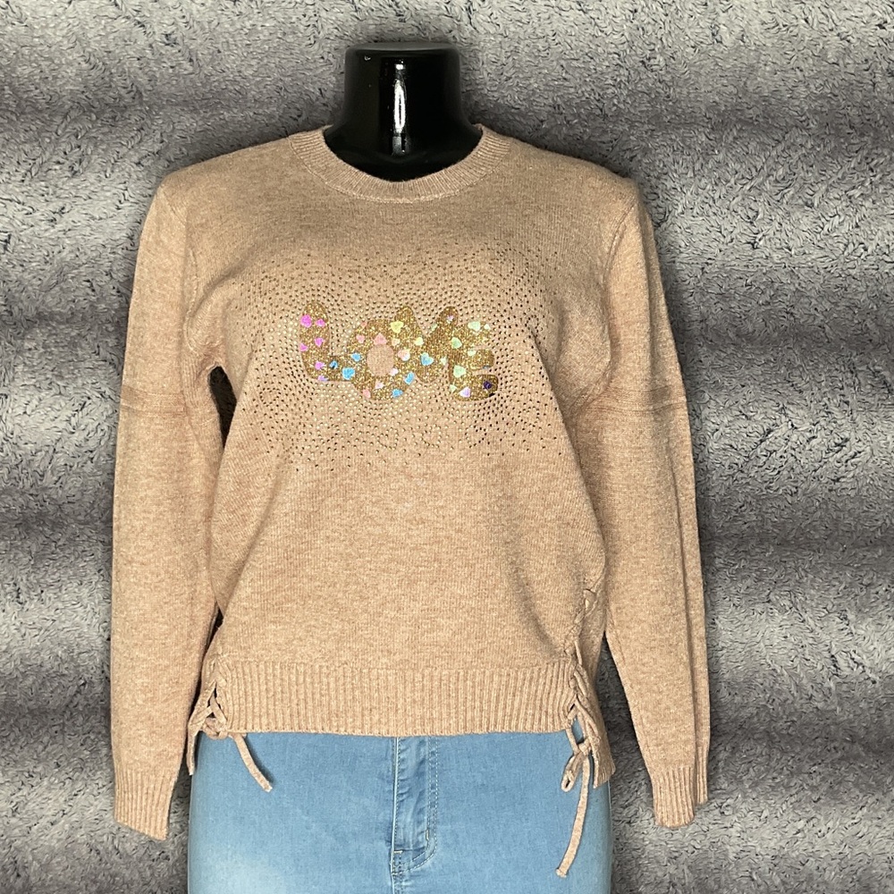Chic Tan Sweater with Love motif